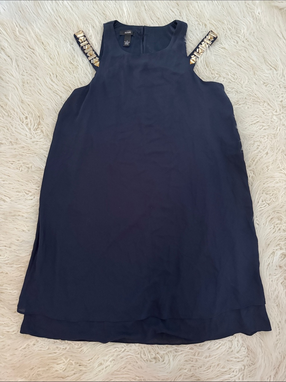 Sleeveless Navy Mini Dress with Embellished Straps